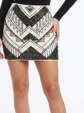 Express Black & White Geometric Sequin Mini Skirt
